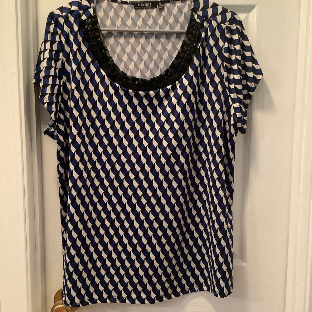 Geometric Beaded Scoop Neck blouse top
